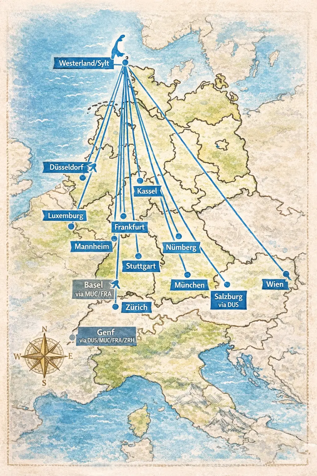 Abflugh&auml;fen und Flugverbindungen nach Sylt